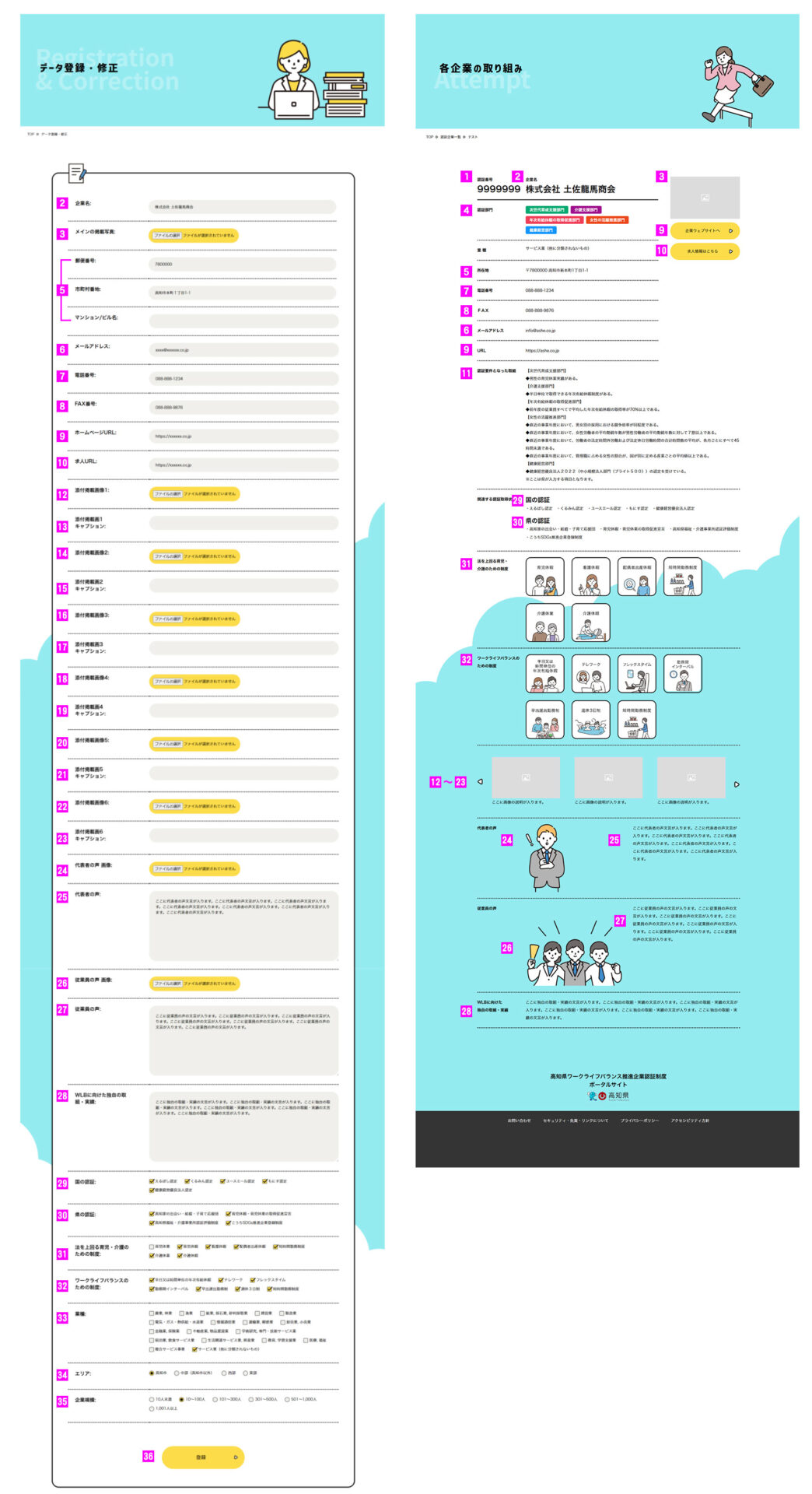 各企業認証ページ の情報登録・修正ページの操作説明